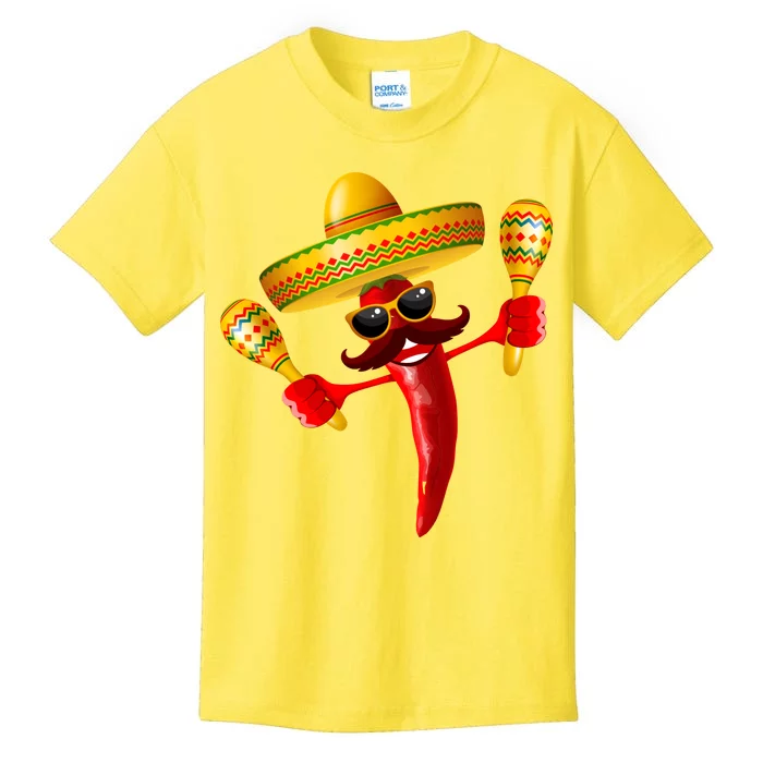 Cinco De Mayo Chili Pepper Dancing Moustache Mexican Kids T-Shirt