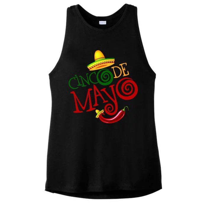 Cinco De Mayo Day of the Dead Sombrero Chili Pepper Ladies Tri-Blend Wicking Tank