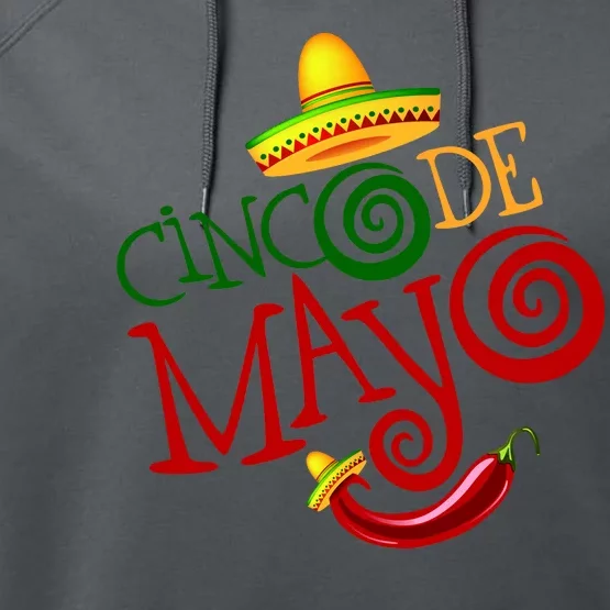 Cinco De Mayo Day of the Dead Sombrero Chili Pepper Performance Fleece Hoodie