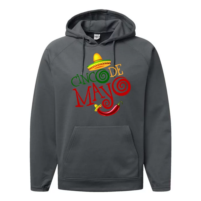 Cinco De Mayo Day of the Dead Sombrero Chili Pepper Performance Fleece Hoodie