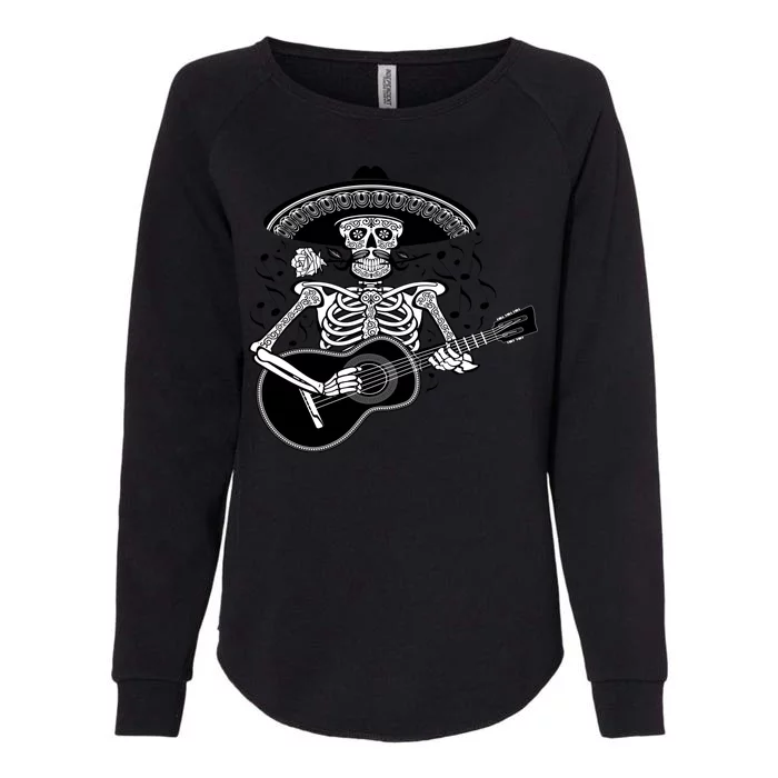 Cinco De Mayo Skeleton Playing the Guitar Womens California Wash Sweatshirt