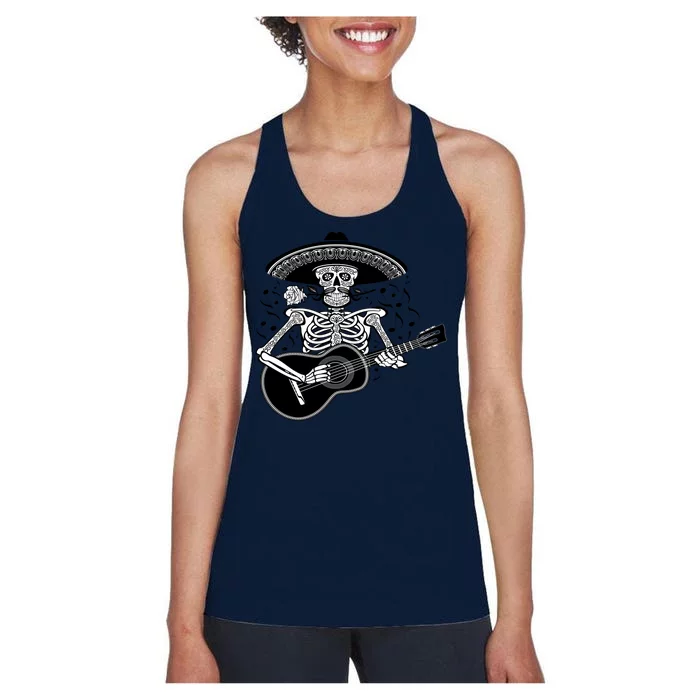 Cinco De Mayo Skeleton Playing the Guitar Women's Racerback Tank