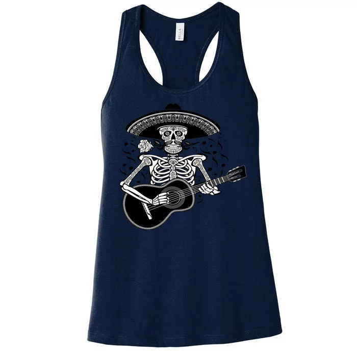 Cinco De Mayo Skeleton Playing the Guitar Women's Racerback Tank