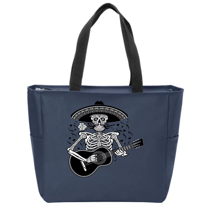 Cinco De Mayo Skeleton Playing the Guitar Zip Tote Bag