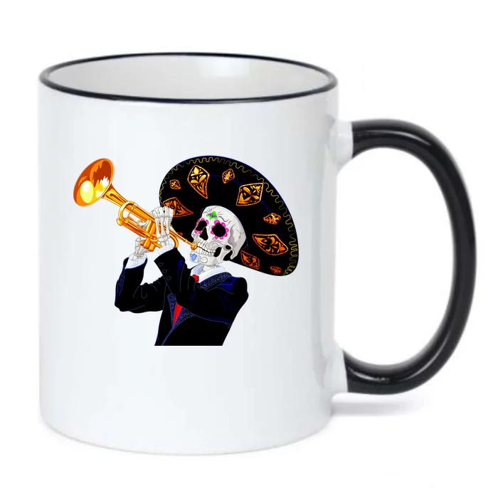 Cinco De Mayo Sugar Skull Playing Trumpet Black Color Changing Mug