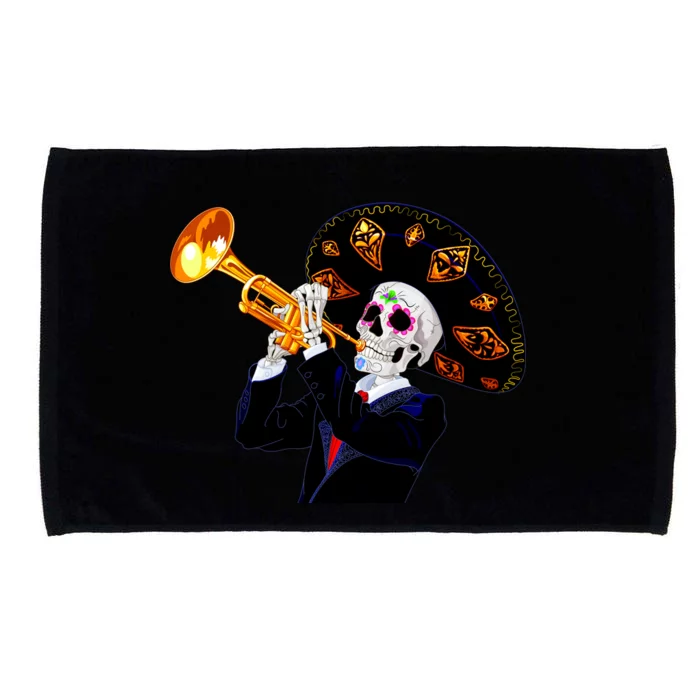 Cinco De Mayo Sugar Skull Playing Trumpet Microfiber Hand Towel