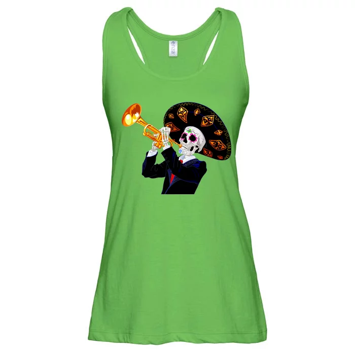 Cinco De Mayo Sugar Skull Playing Trumpet Ladies Essential Flowy Tank