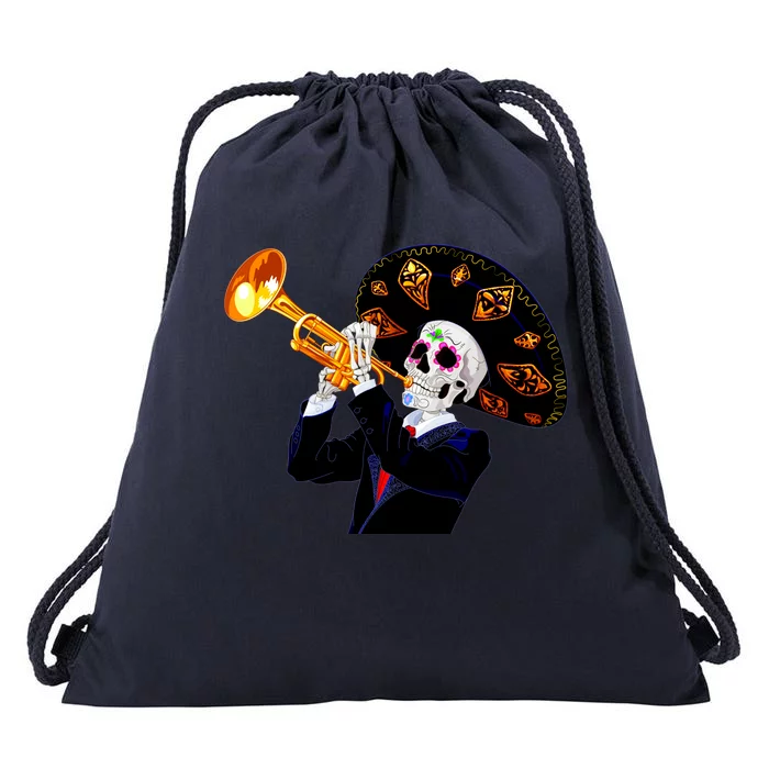 Cinco De Mayo Sugar Skull Playing Trumpet Drawstring Bag