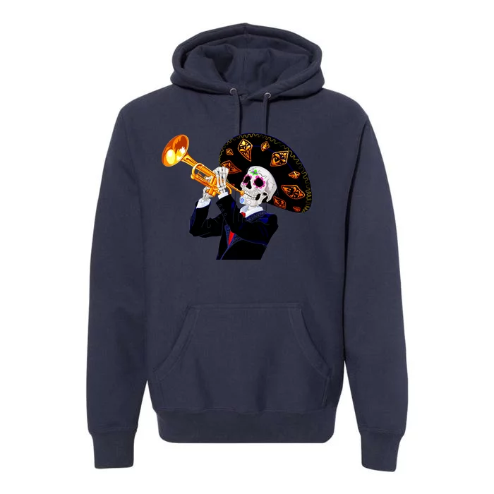 Cinco De Mayo Sugar Skull Playing Trumpet Premium Hoodie