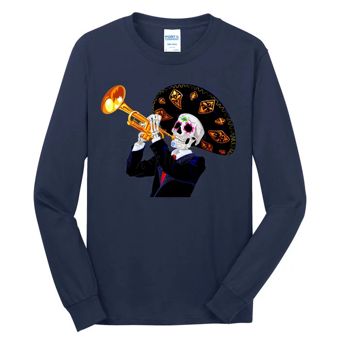 Cinco De Mayo Sugar Skull Playing Trumpet Tall Long Sleeve T-Shirt