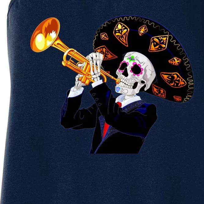 Cinco De Mayo Sugar Skull Playing Trumpet Women's Racerback Tank