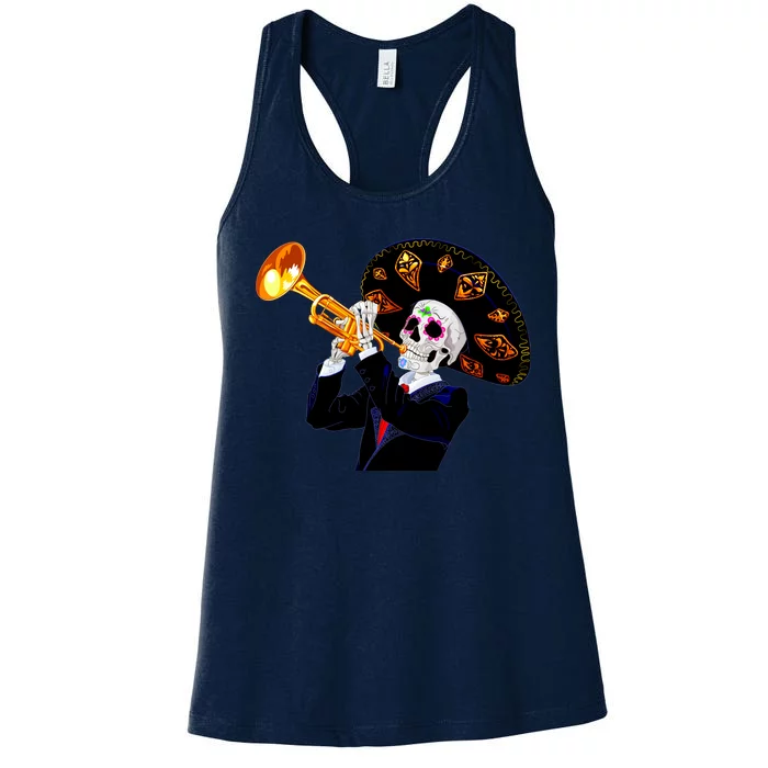 Cinco De Mayo Sugar Skull Playing Trumpet Women's Racerback Tank