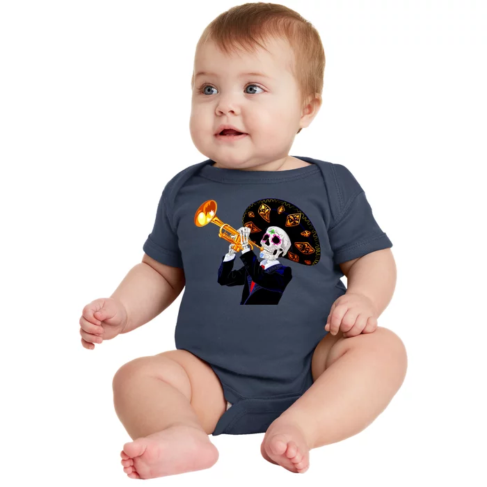 Cinco De Mayo Sugar Skull Playing Trumpet Baby Bodysuit