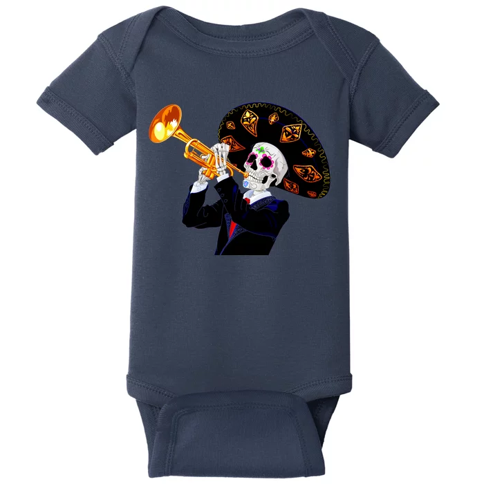 Cinco De Mayo Sugar Skull Playing Trumpet Baby Bodysuit