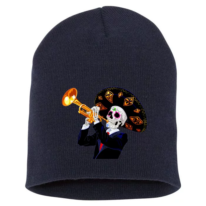 Cinco De Mayo Sugar Skull Playing Trumpet Short Acrylic Beanie