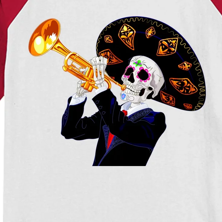 Cinco De Mayo Sugar Skull Playing Trumpet Kids Colorblock Raglan Jersey