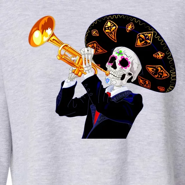 Cinco De Mayo Sugar Skull Playing Trumpet Cropped Pullover Crew