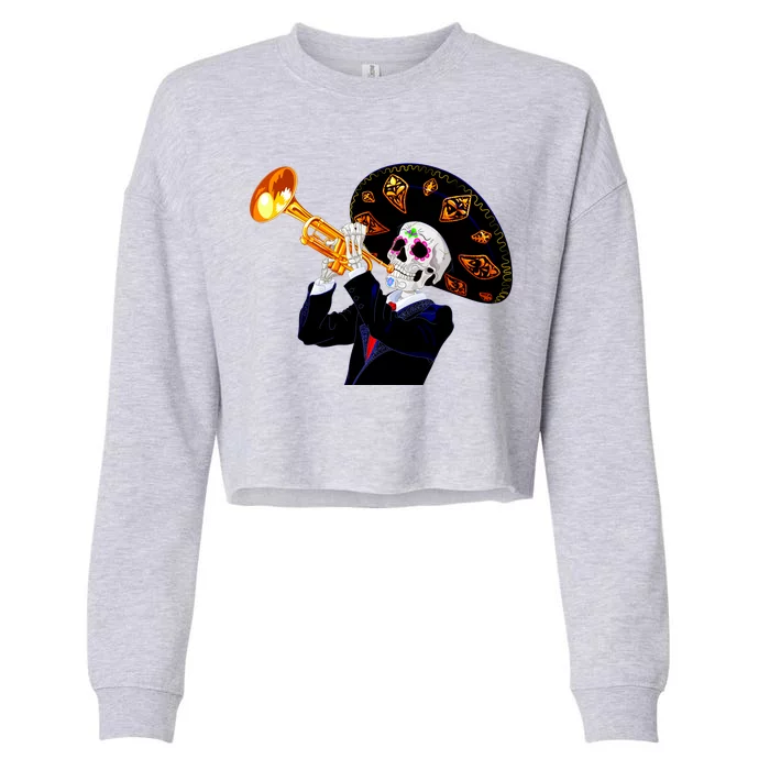 Cinco De Mayo Sugar Skull Playing Trumpet Cropped Pullover Crew