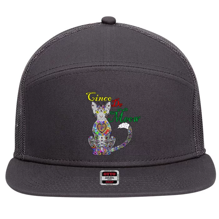 Cinco De Meow Funny Mexican Cat 7 Panel Mesh Trucker Snapback Hat