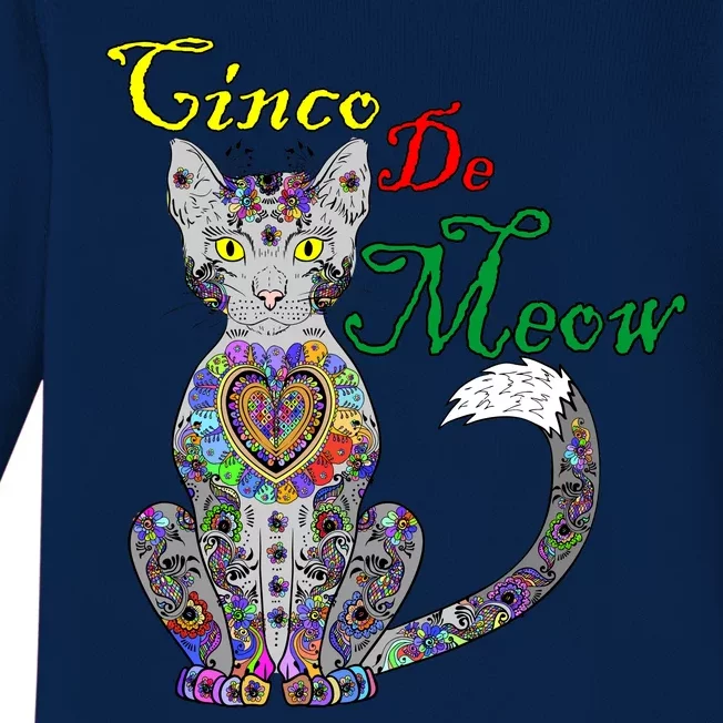 Cinco De Meow Funny Mexican Cat Baby Long Sleeve Bodysuit