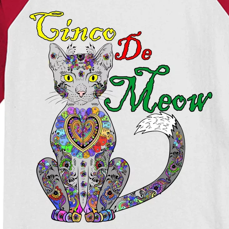 Cinco De Meow Funny Mexican Cat Kids Colorblock Raglan Jersey