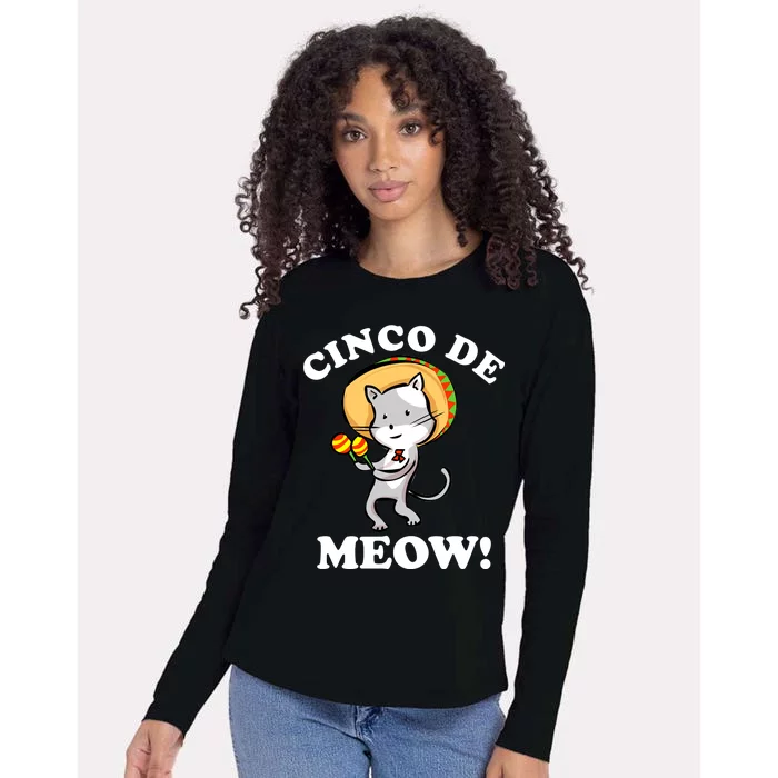 Cinco De Meow! Mayo Funny Mexican Cat Womens Cotton Relaxed Long Sleeve T-Shirt