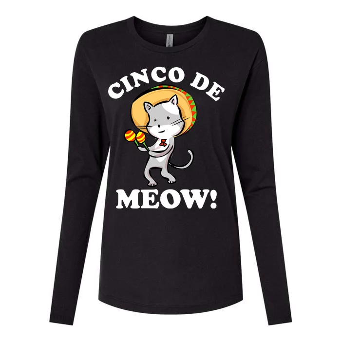 Cinco De Meow! Mayo Funny Mexican Cat Womens Cotton Relaxed Long Sleeve T-Shirt