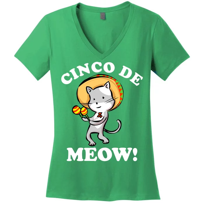 Cinco De Meow! Mayo Funny Mexican Cat Women's V-Neck T-Shirt