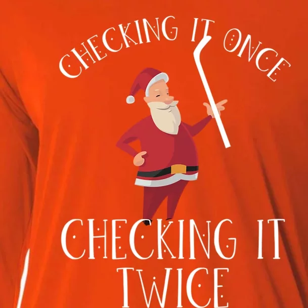 Checking It Once Checking It Twice Xmas Ice Hockey Santa Meaningful Gift Cooling Performance Long Sleeve Crew