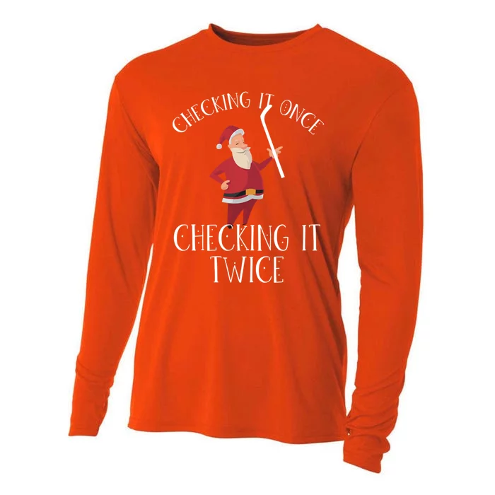 Checking It Once Checking It Twice Xmas Ice Hockey Santa Meaningful Gift Cooling Performance Long Sleeve Crew