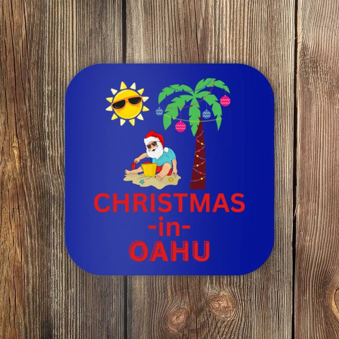 Christmas In Oahu Deck The Palm Trees Family Vacation Cool Gift Coaster