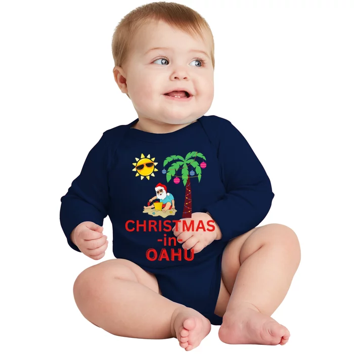 Christmas In Oahu Deck The Palm Trees Family Vacation Cool Gift Baby Long Sleeve Bodysuit