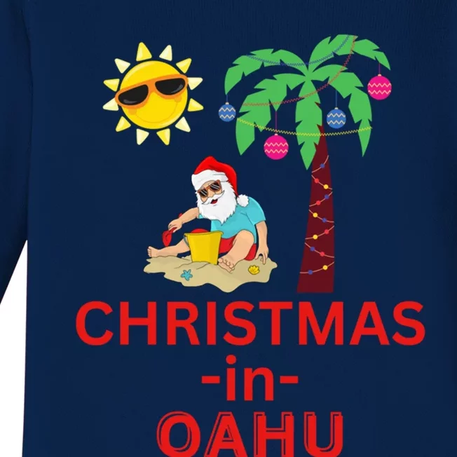 Christmas In Oahu Deck The Palm Trees Family Vacation Cool Gift Baby Long Sleeve Bodysuit