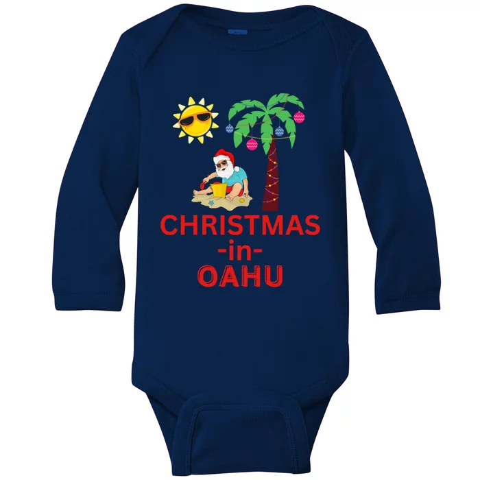 Christmas In Oahu Deck The Palm Trees Family Vacation Cool Gift Baby Long Sleeve Bodysuit