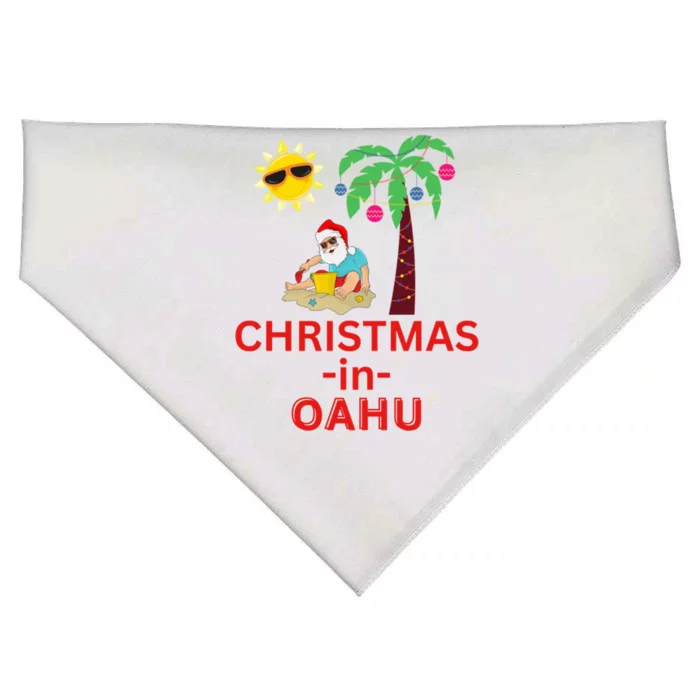 Christmas In Oahu Deck The Palm Trees Family Vacation Cool Gift USA-Made Doggie Bandana