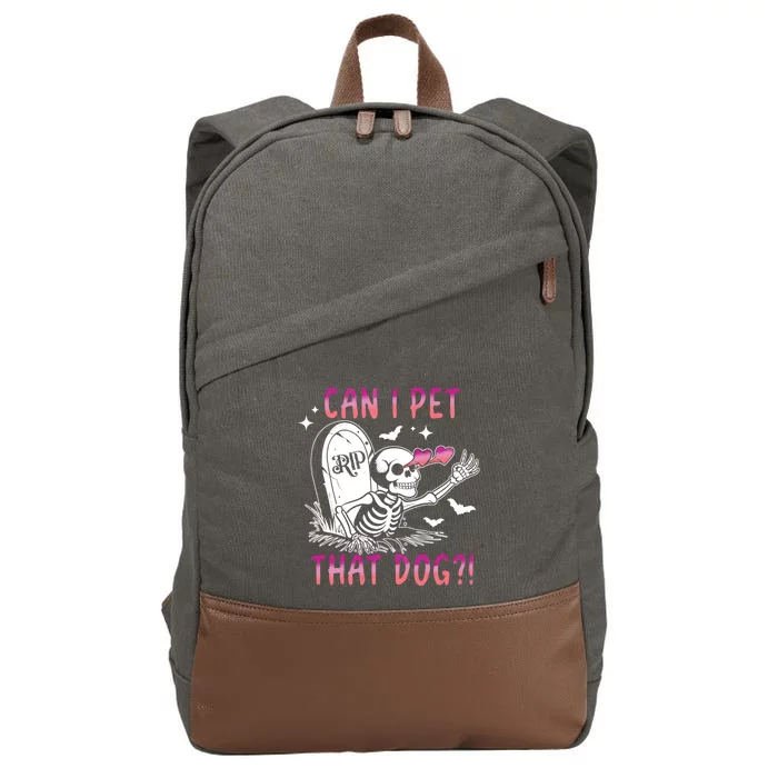 Can I Pet That Dog Skeleton Halloween Cotton Canvas Backpack