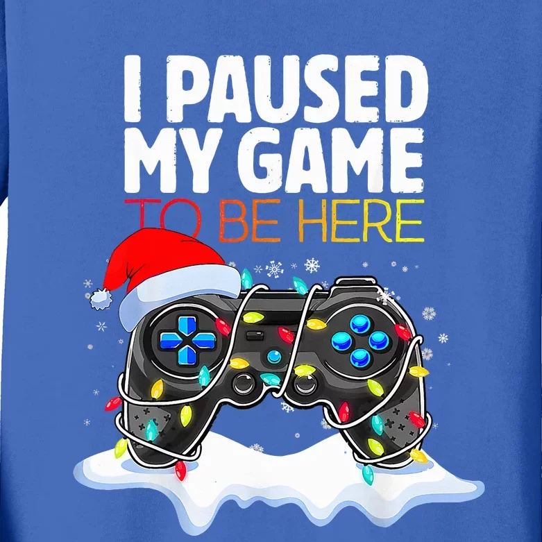 Christmas I Paused My Game To Be Here Funny Gamer Kids Long Sleeve Shirt