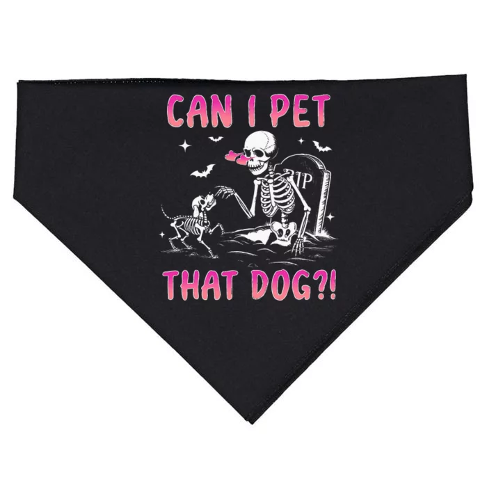 Can I Pet That Dog Skeleton Dog Lover Halloween USA-Made Doggie Bandana