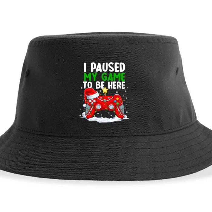 Christmas I Paused My Game To Be Here Funny Gamer Boys Sustainable Bucket Hat