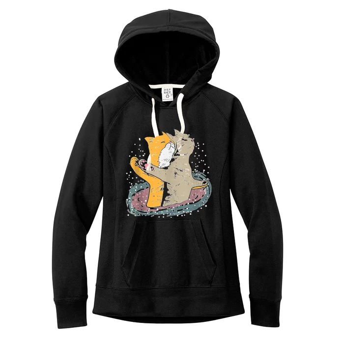 Cats Itanic Pose In Space Funny Movie Pun Animal Lover Gift Ank Op Women's Fleece Hoodie