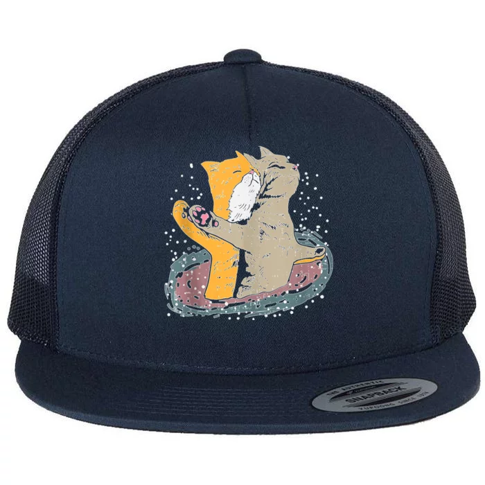 Cats Itanic Pose In Space Funny Movie Pun Animal Lover Gift Ank Op Flat Bill Trucker Hat