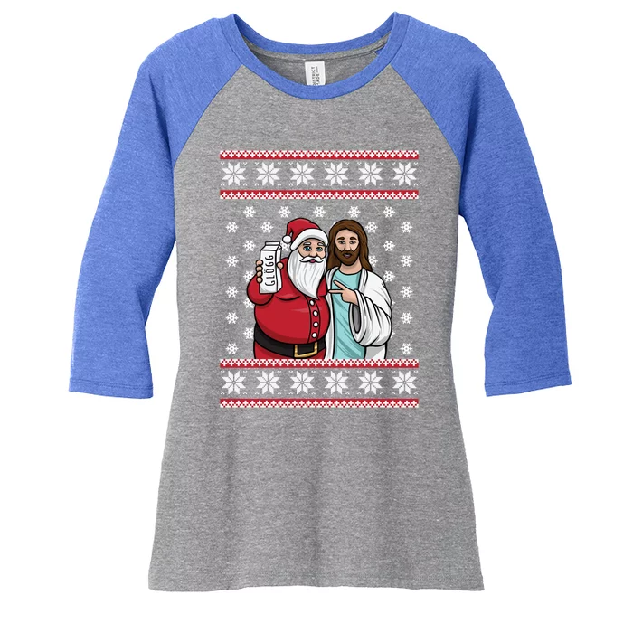 Christmas Ing Party Santa Jesus Jingle Bros Glogg Ugly Cool Gift Women's Tri-Blend 3/4-Sleeve Raglan Shirt