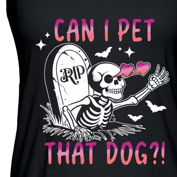 Can I Pet That Dog Skeleton Halloween Ladies Essential Flowy Tank