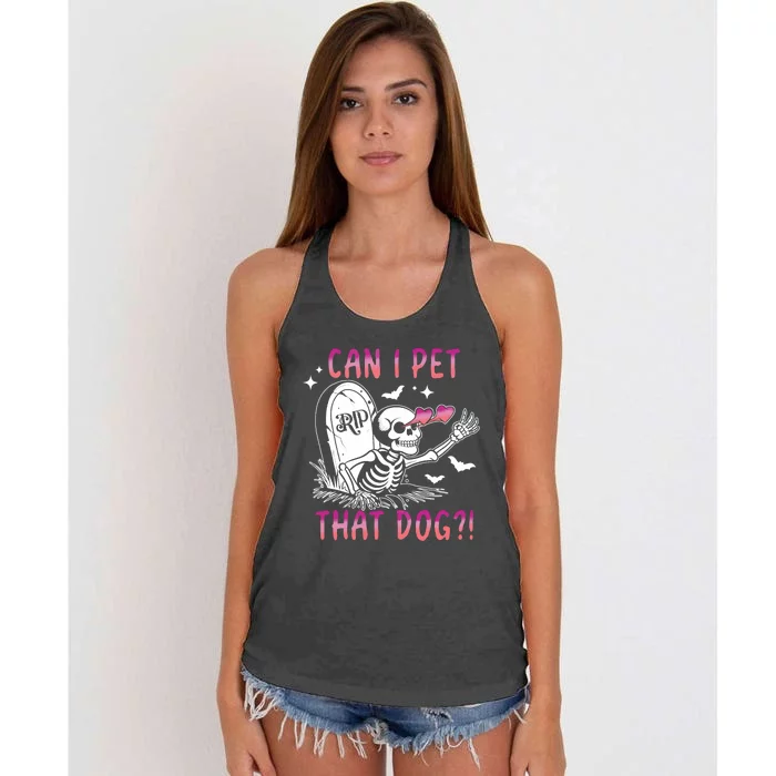 Can I Pet That Dog Skeleton Halloween Women's Knotted Racerback Tank