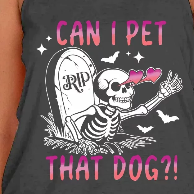 Can I Pet That Dog Skeleton Halloween Women's Knotted Racerback Tank