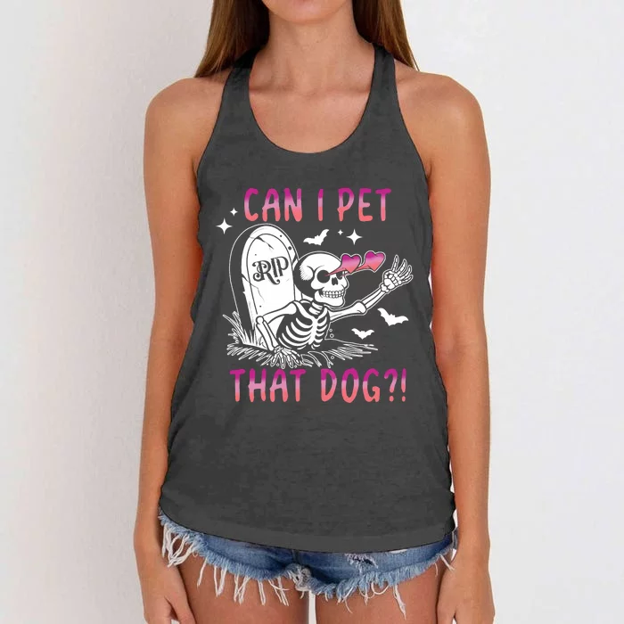 Can I Pet That Dog Skeleton Halloween Women's Knotted Racerback Tank