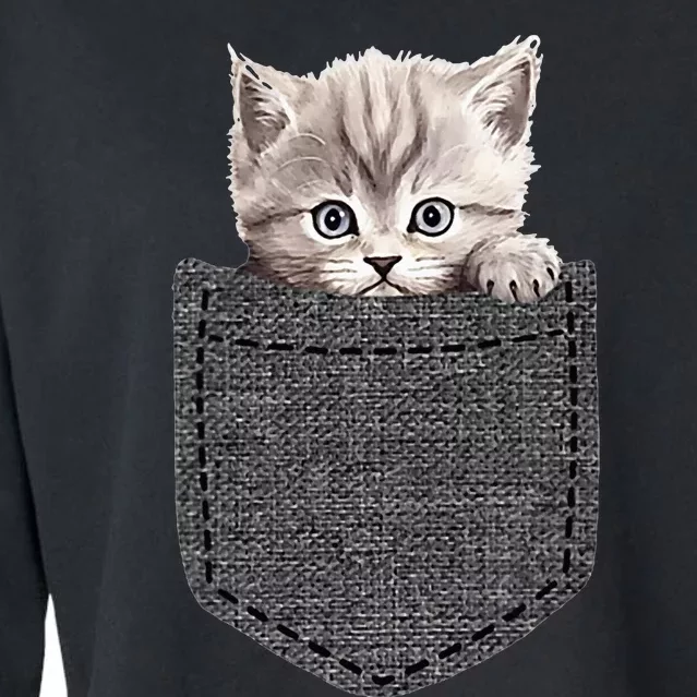 Cat In Pocket Cropped Pullover Crew