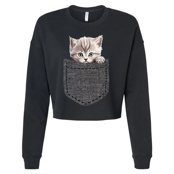 Cat In Pocket Cropped Pullover Crew