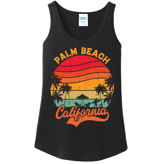 California Island Palm Beach Surfboard Surf Retro Vintage Ladies Essential Tank