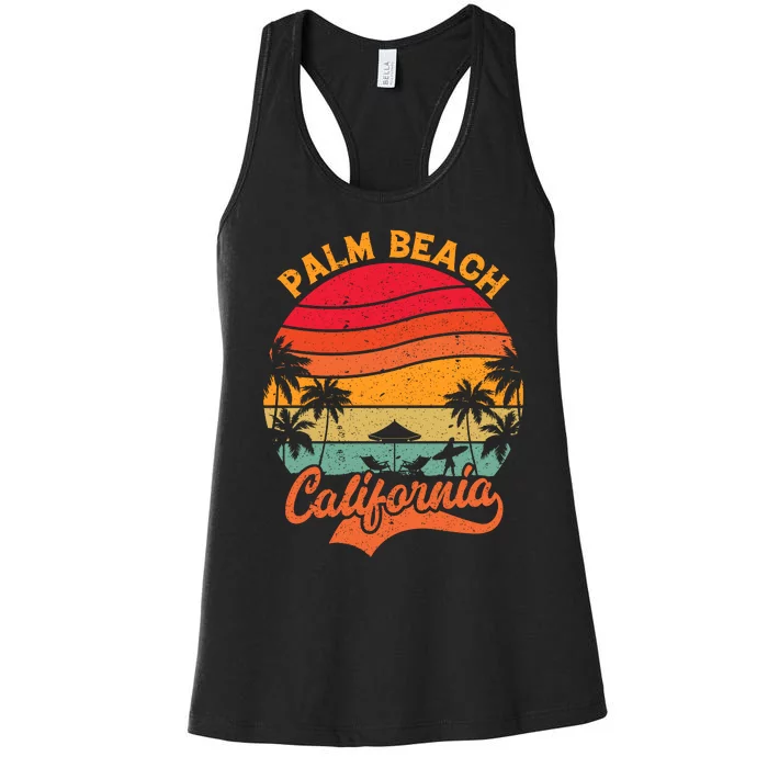 California Island Palm Beach Surfboard Surf Retro Vintage Women's Racerback Tank